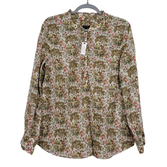 Talbots New Women’s XL Long Sleeve Lightweight 1/2 Button Countryside Print Top - Picture 1 of 8